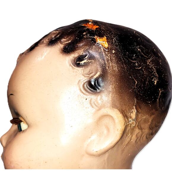 22" 30s or40s VNTG Blue Metal Sleep Eyes, Curly Molded Hair Faint Cry Baby Doll - Picture 4 of 16
